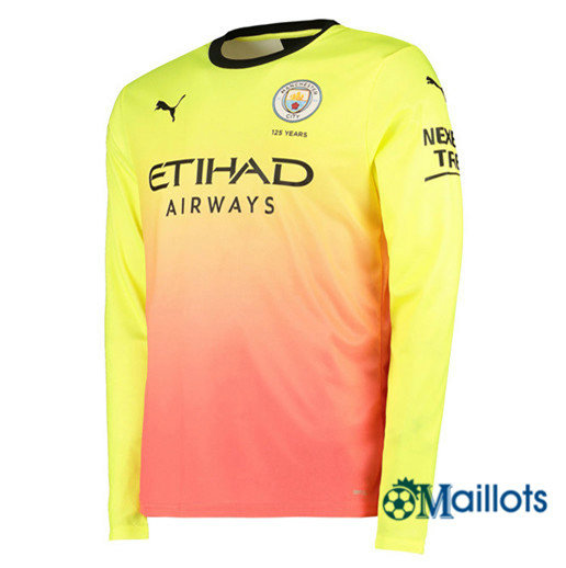 Grossiste Maillot de foot Manchester City Third Jaune Rose Manche Longue 2019 2020