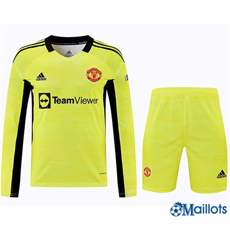 Grossiste Maillot foot Manchester United + short Manche Longue Jaune 2021-2022