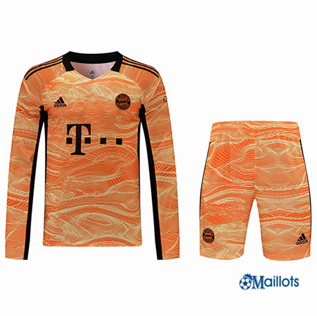 Grossiste Maillot foot Ensemble Bayern Munich Foot Gardien de but Manche Longue Orange 2021 2022