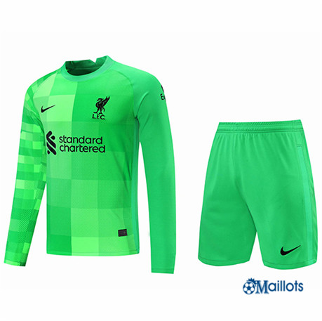 Grossiste Maillot foot Ensemble Liverpool Foot Gardien de but Manche Longue Vert 2021 2022