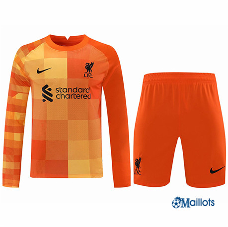 Grossiste Maillot foot Ensemble Liverpool Foot Gardien de but Manche Longue Orange 2021 2022