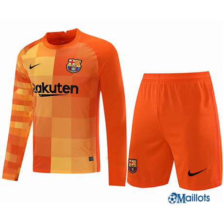 Grossiste Maillot foot Ensemble Barcelone Gardien de but Manche Longue Orange 2021 2022