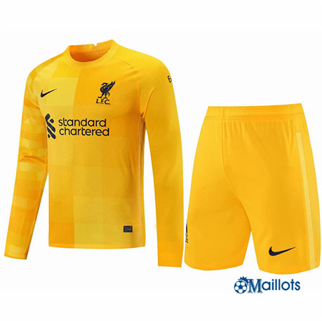Grossiste Maillot foot Liverpool Gardien de but Manche Longue + Short Jaune 2021 2022